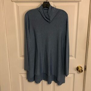 Eileen Fisher High Low Women Long Sleeve Cowl Neck Tunic Sweater Blue Size Large